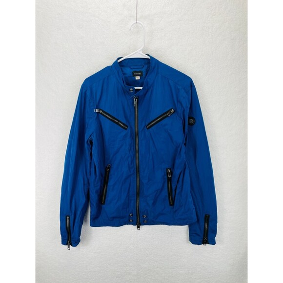 DIESEL J-Edgea Clean Biker Jacket Men’s Size L Navy Lightweight Nylon Moto Coat - Picture 1 of 16